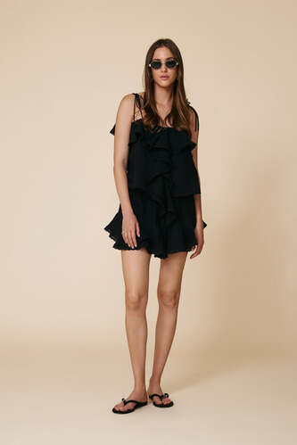 Black Cotton Top With Lace Inserts - SS25 - PNK Casual
