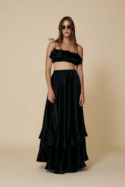 Cropped black Silk Top - SS25