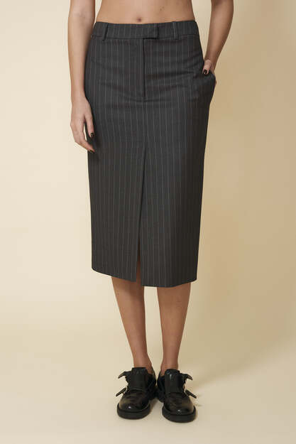 Grey Striped Midi Skirt - FW25