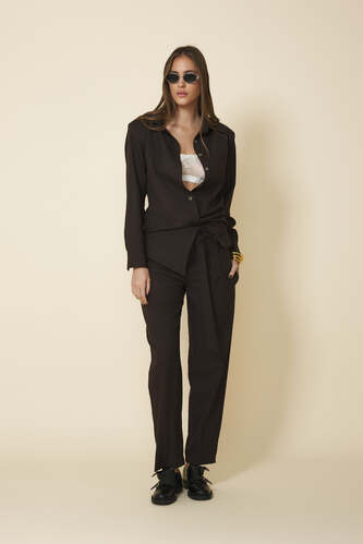 Brown Pants With Waist Detail - FW25 - PNK Casual