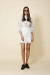 White Mini Lace Dress With Three-Guarter Flared Sleeves