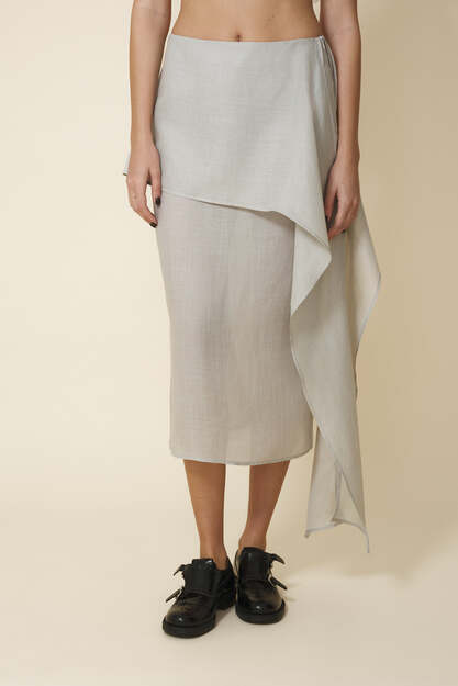 Light-Gray Midi Skirt With An Asymmetric Cut And Soft Side Draping - Pre-Spring26