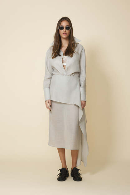Grey Shirt With Long Cuffs And Minimalist Sructure - Pre-Spring26