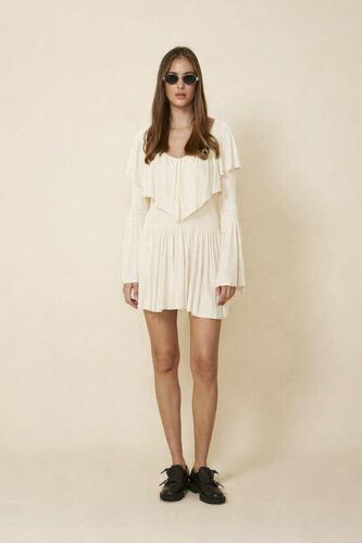 Off-White Mini Dress With A Relaxed Fit And Long Flared Sleeves - PNK Casual