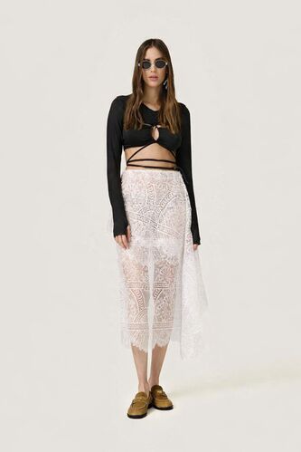 Black Cropped Blouse With a Front Cut-Out Detail And Adjustable Lace-Up Tie - SS26 - PNK Casual