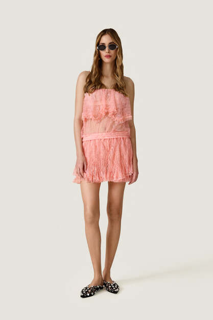 Coral Lace Top With Ruffled Details - SS26