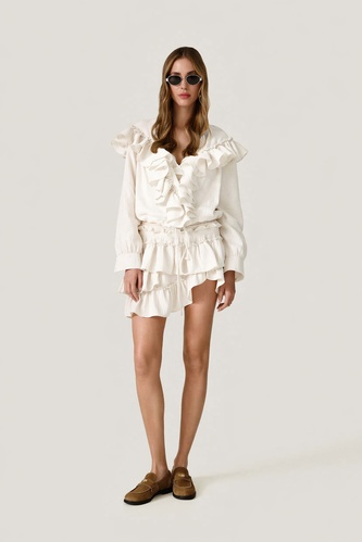 Off White Blouse With Ruffled Details - SS26 - PNK Casual