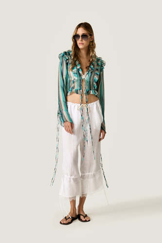 Silk-Viscose Blouse with Turquoise Stripes - Limited Edition - PNK Casual