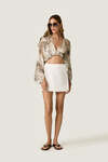 Beige Printed Silk Wrap Top