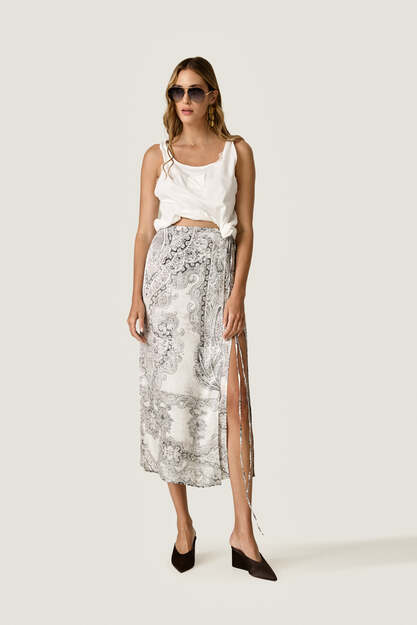 Wrap Printed Satin Skirt