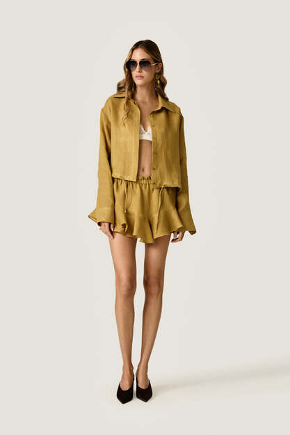 Ruffle-Hem Shorts with Elastic Waist