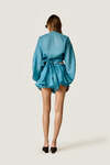 Turquoise Ruffle-Hem Shorts with Elastic Waist