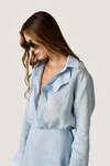 Blue loose dress with an asymmetric cut and flowing side detail