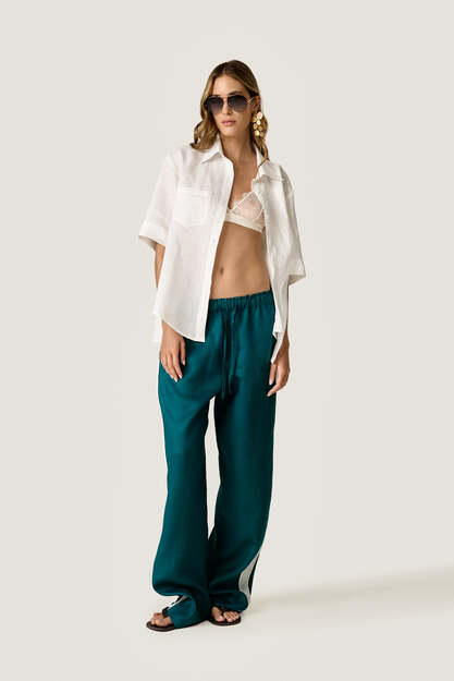 Wide-Leg Trousers with Contrast Side Panel