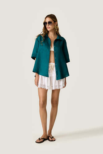 Linen Green Oversized Shirt with Fluid Silhouette - PNK Casual