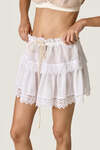 White Linen Mini Skirt with Lace Inserts
