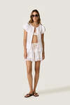 White Linen Mini Skirt with Lace Inserts