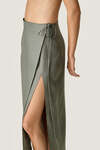 Kaki Linen Wrap Midi Skirt
