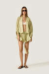 Pistachio Green Wrap Blouse With Long Sleeves