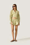 Pistachio Green Wrap Blouse With Long Sleeves