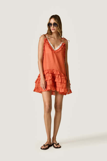 Coral Ruffle Mini Dress
