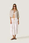 White Linen Midi Skirt with Lace Inserts