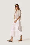 White Linen Midi Skirt with Lace Inserts