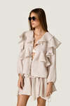 Grey Linen Ruffle Blouse