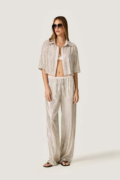 Silver Sequin Cropped Shirt