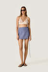 Dusty Blue Wrap Mini Skirt with Side Tie Closure