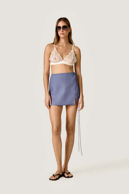 Dusty Blue Wrap Mini Skirt with Side Tie Closure