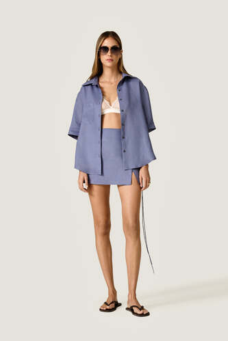 Dusty Blue Oversized Shirt with Fluid Silhouette - PNK Casual