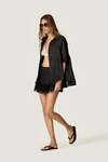 Black Linen Mini Skirt with Chantilly Lace