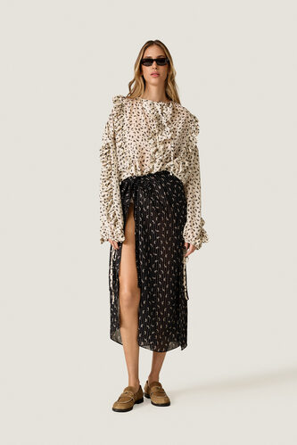 Beige Printed Ruffle Blouse - PNK Casual