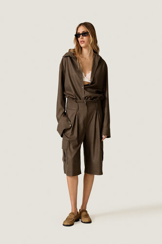 Wide-Leg Cropped Cargo Trousers - PNK Casual